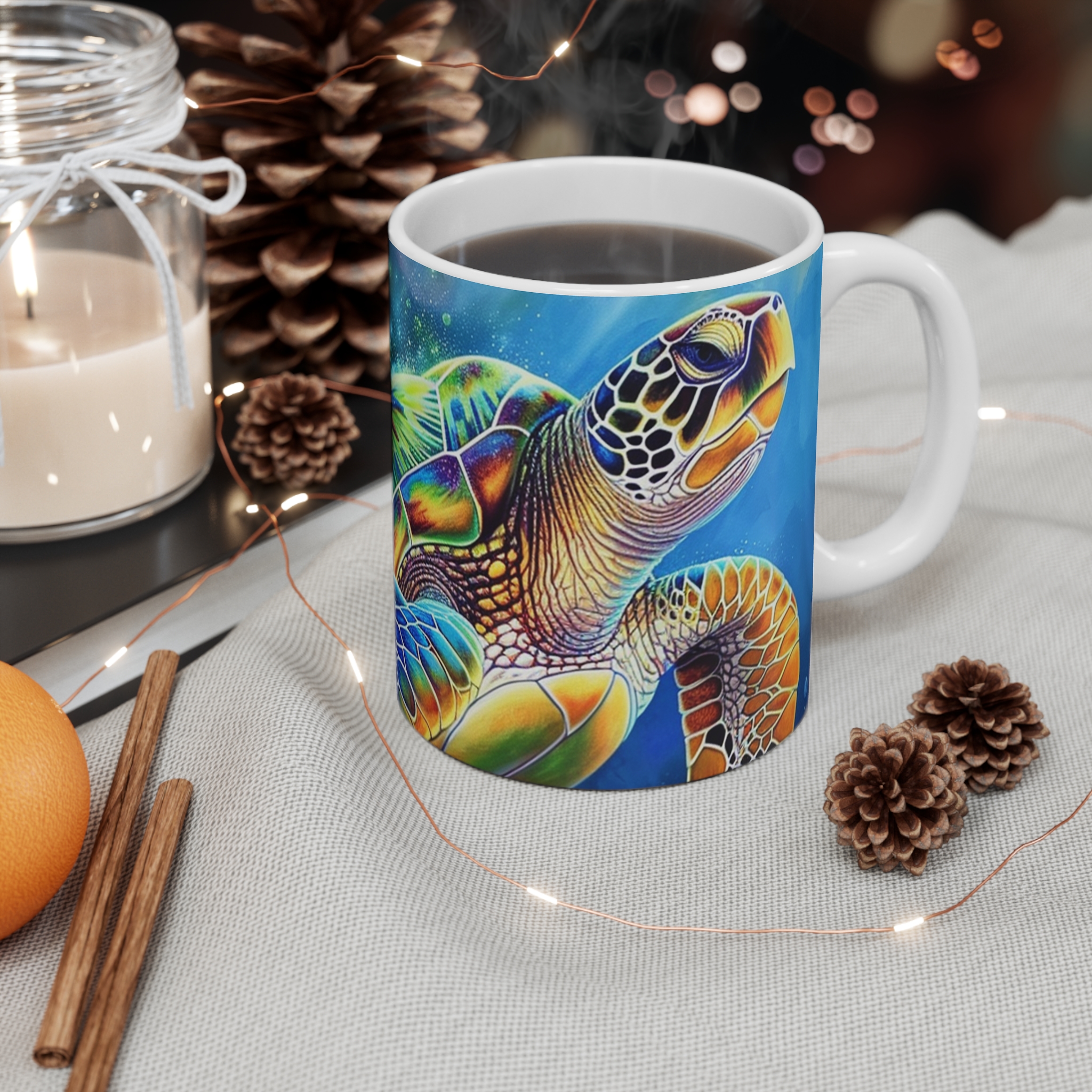 Neon Sea Turtle - Mug 11oz - Image 4