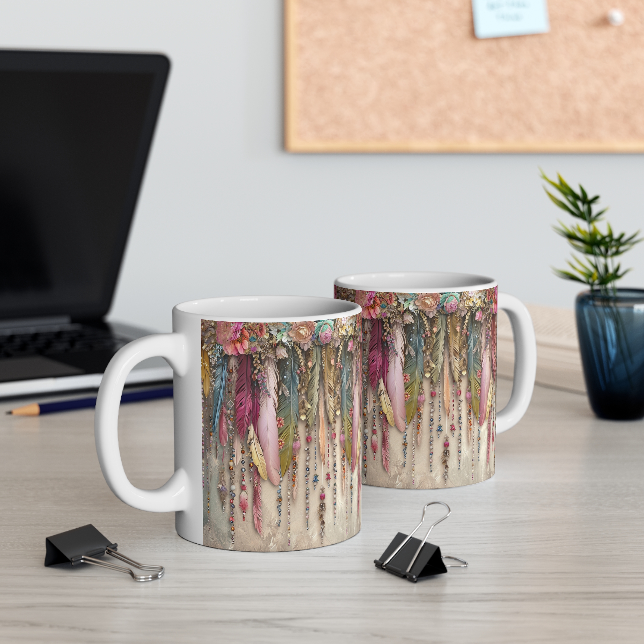 Bohemian Feather Design Mug - 11oz Coffee Cup for Nature Lovers - Image 5
