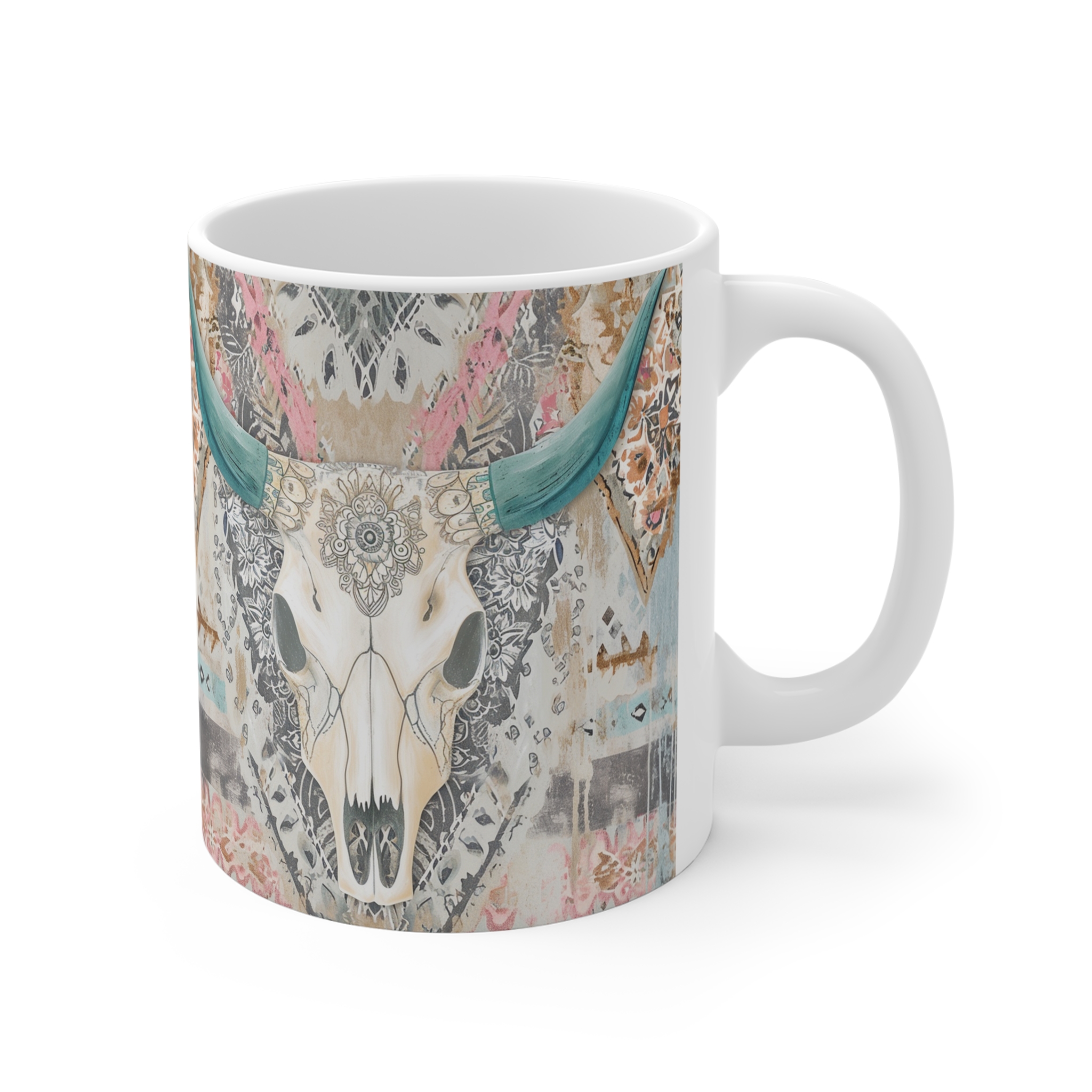 Country Western Cow Skull Mug 11oz - Unique Artistic Design for Coffee Lovers - Image 3