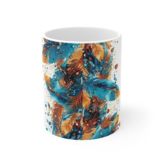 Feather Teal Paint Coffee Mug 11oz | Perfect Gift for Nature Lovers
