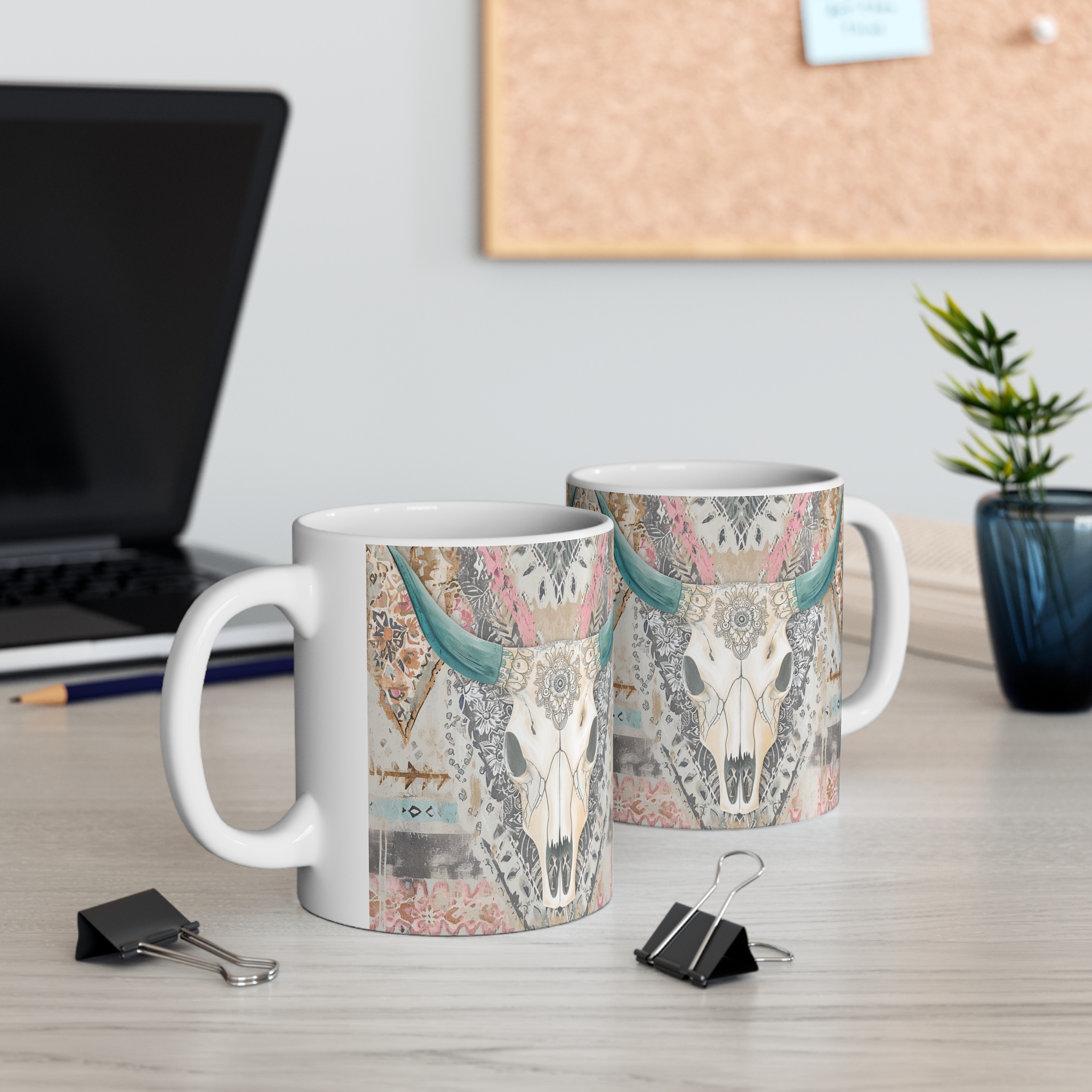 Country Western Cow Skull Mug 11oz - Unique Artistic Design for Coffee Lovers - Image 5