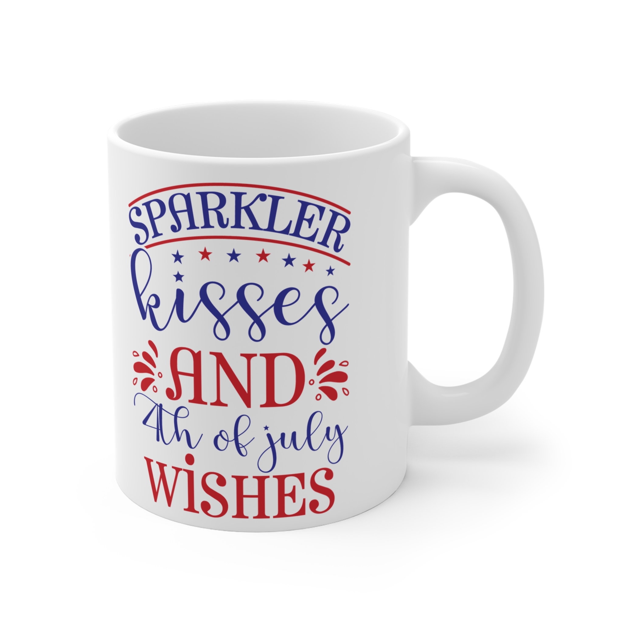 4th of July Coffee Mug — "Sparkler Kisses and 4th of July Wishes" Patriotic Red & Blue Ceramic Mug - Image 4