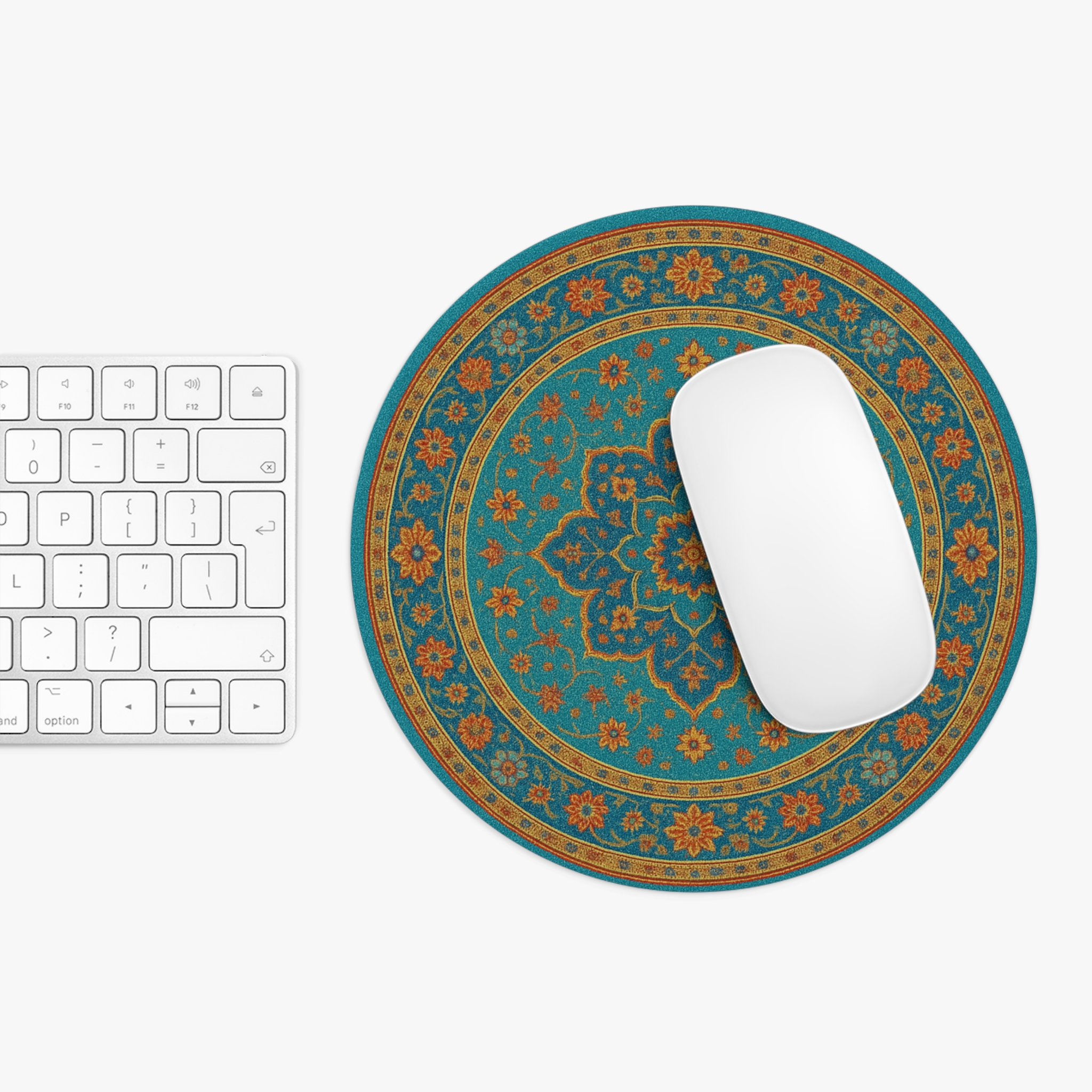 Boho Turquoise Mandala Mouse Pad — Round Floral Desk Mat - Image 3