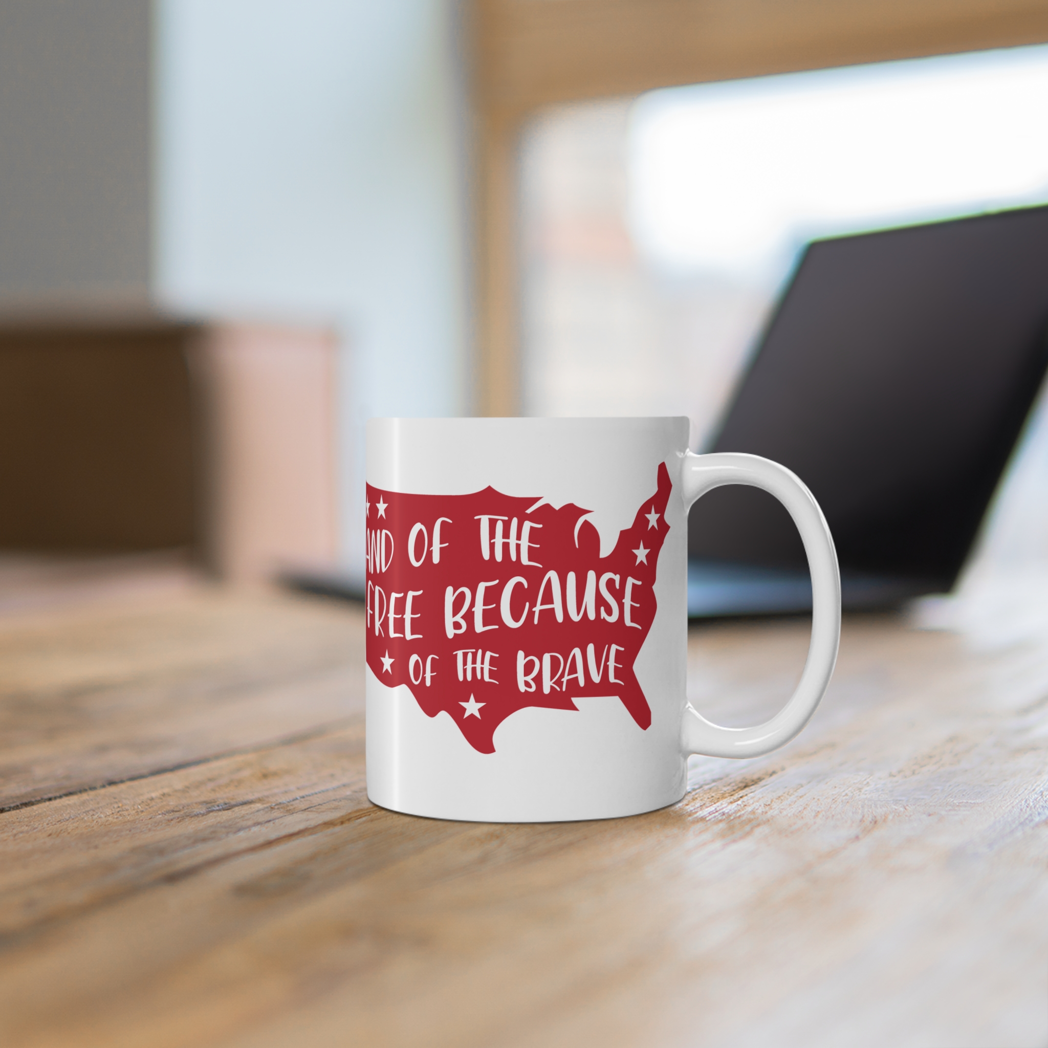 Patriotic 11oz Mug - "Land of the Free Because of the Brave" USA Map Coffee Cup - Image 6