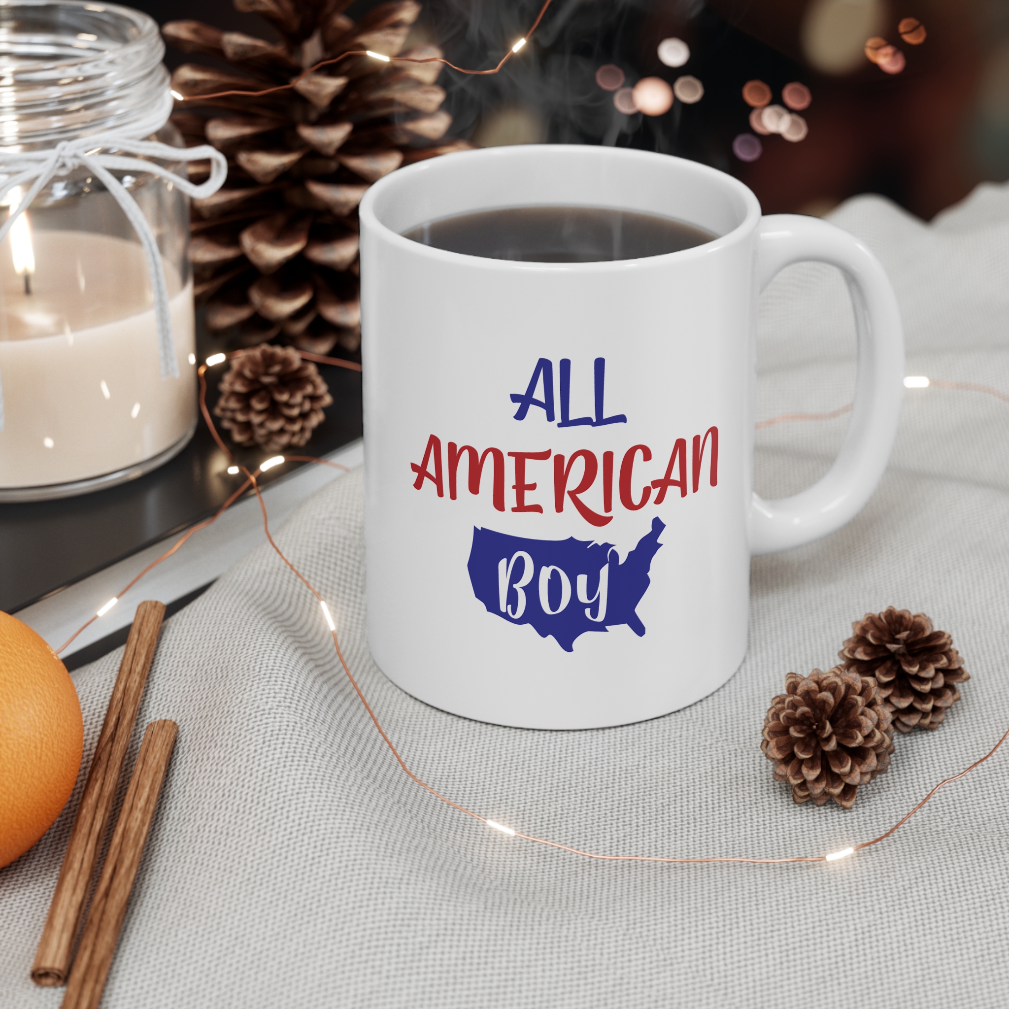All American Boy 11oz Coffee Mug — Patriotic USA Map Gift for Kids & Dads