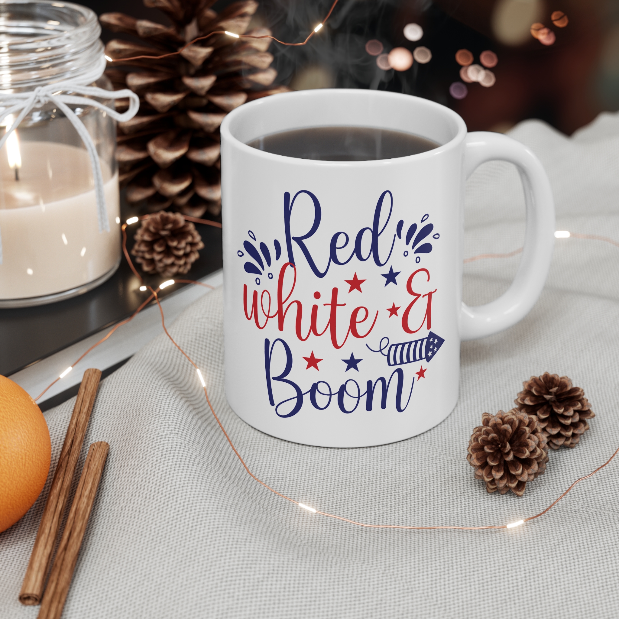 Red White & Boom Mug — 11oz Patriotic Fourth of July Coffee Cup