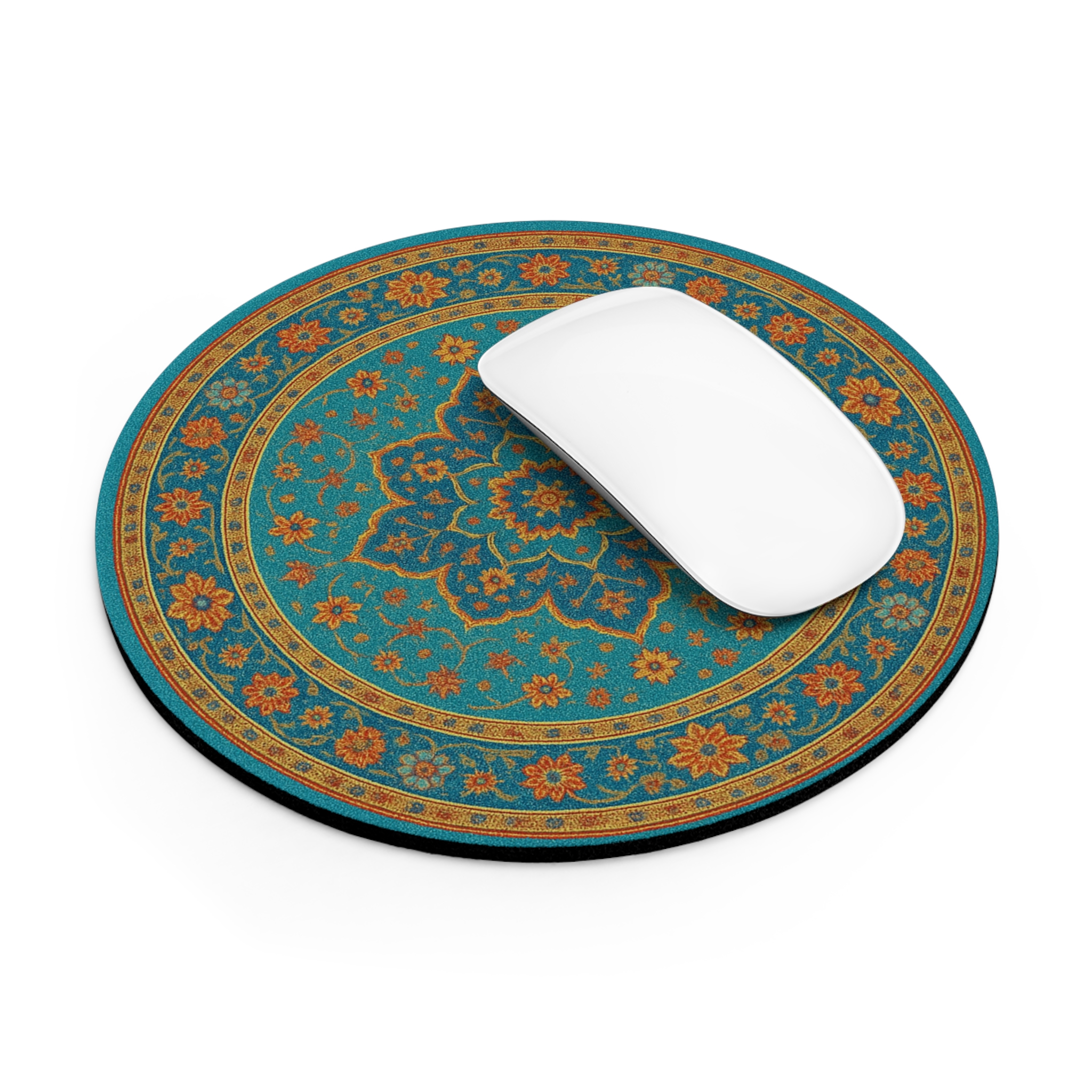 Boho Turquoise Mandala Mouse Pad — Round Floral Desk Mat - Image 4