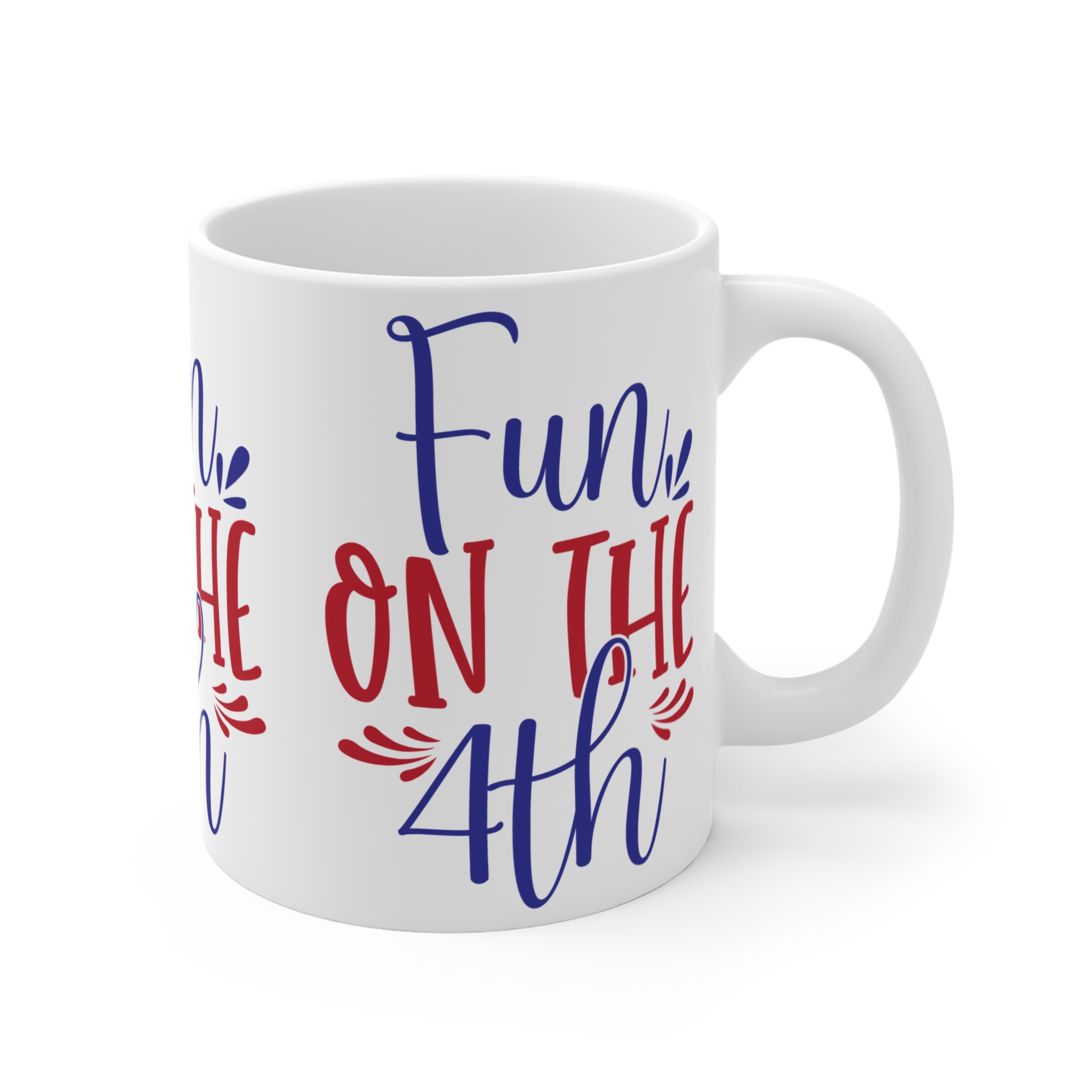 4th of July Coffee Mug - "Fun on the 4th" Patriotic Red & Blue Ceramic Mug - Image 4