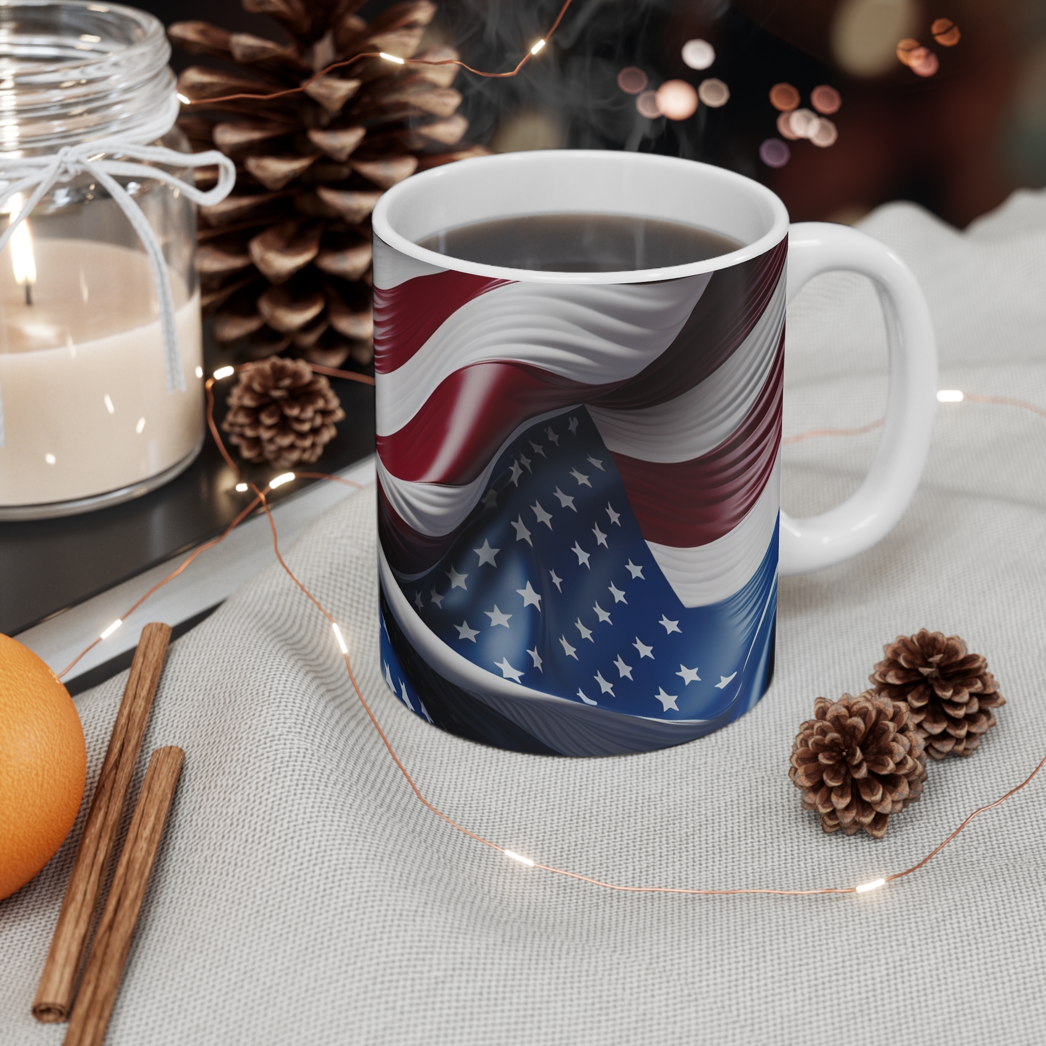 American Flag 11oz Coffee Mug — Waving Stars & Stripes Patriotic Gift - Image 4