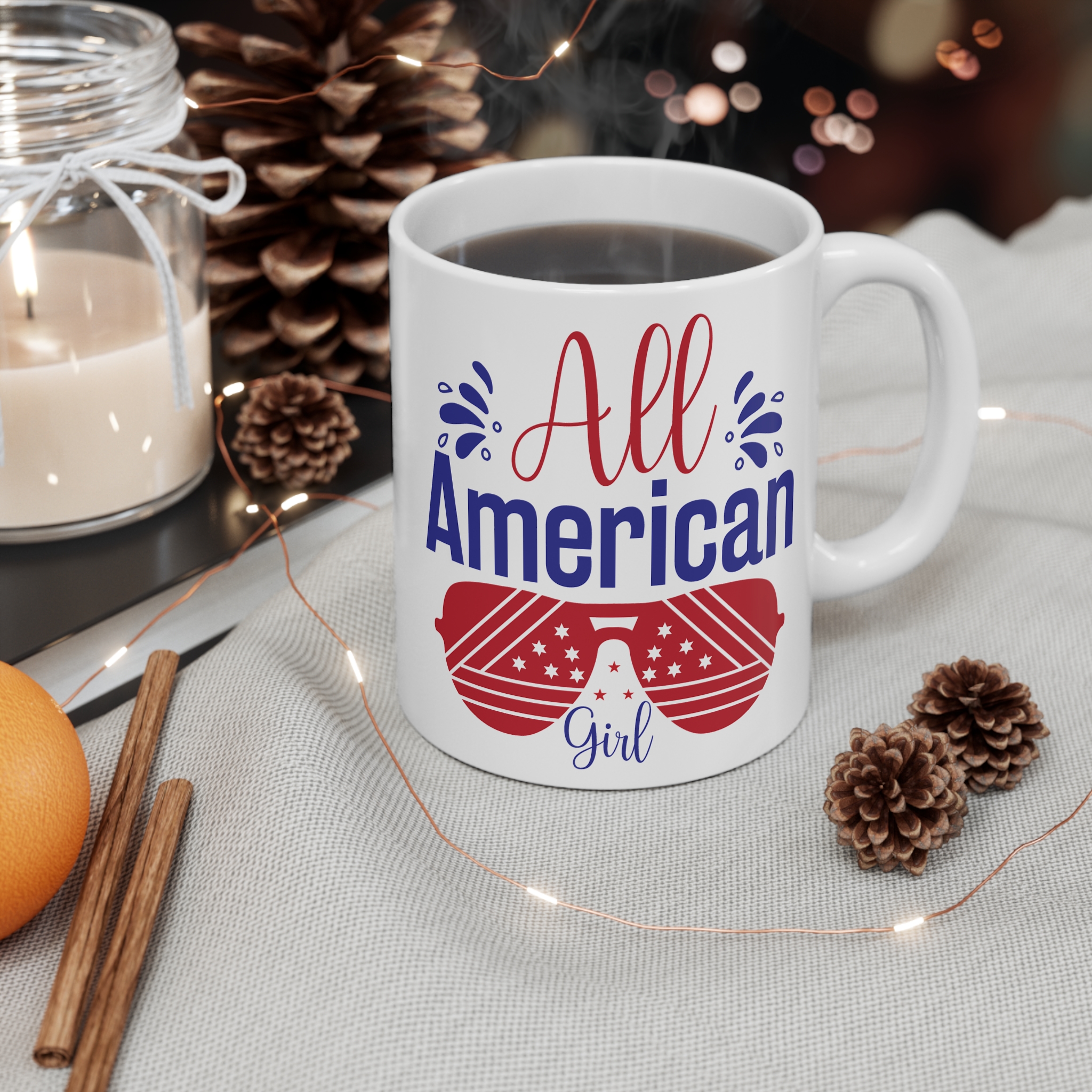 All American Girl Mug – Patriotic 11oz Coffee Cup (Fourth of July Gift)