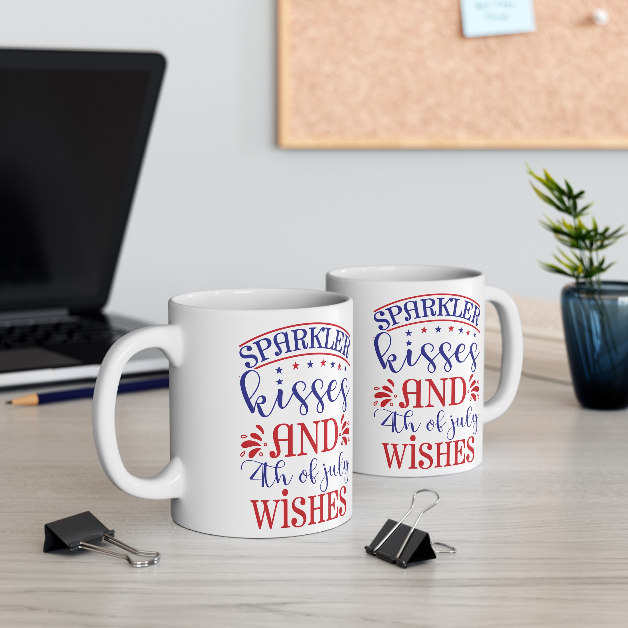 4th of July Coffee Mug — "Sparkler Kisses and 4th of July Wishes" Patriotic Red & Blue Ceramic Mug - Image 5