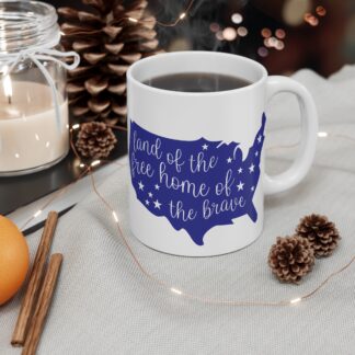 Patriotic USA Map Mug – “Land of the Free, Home of the Brave” 11oz