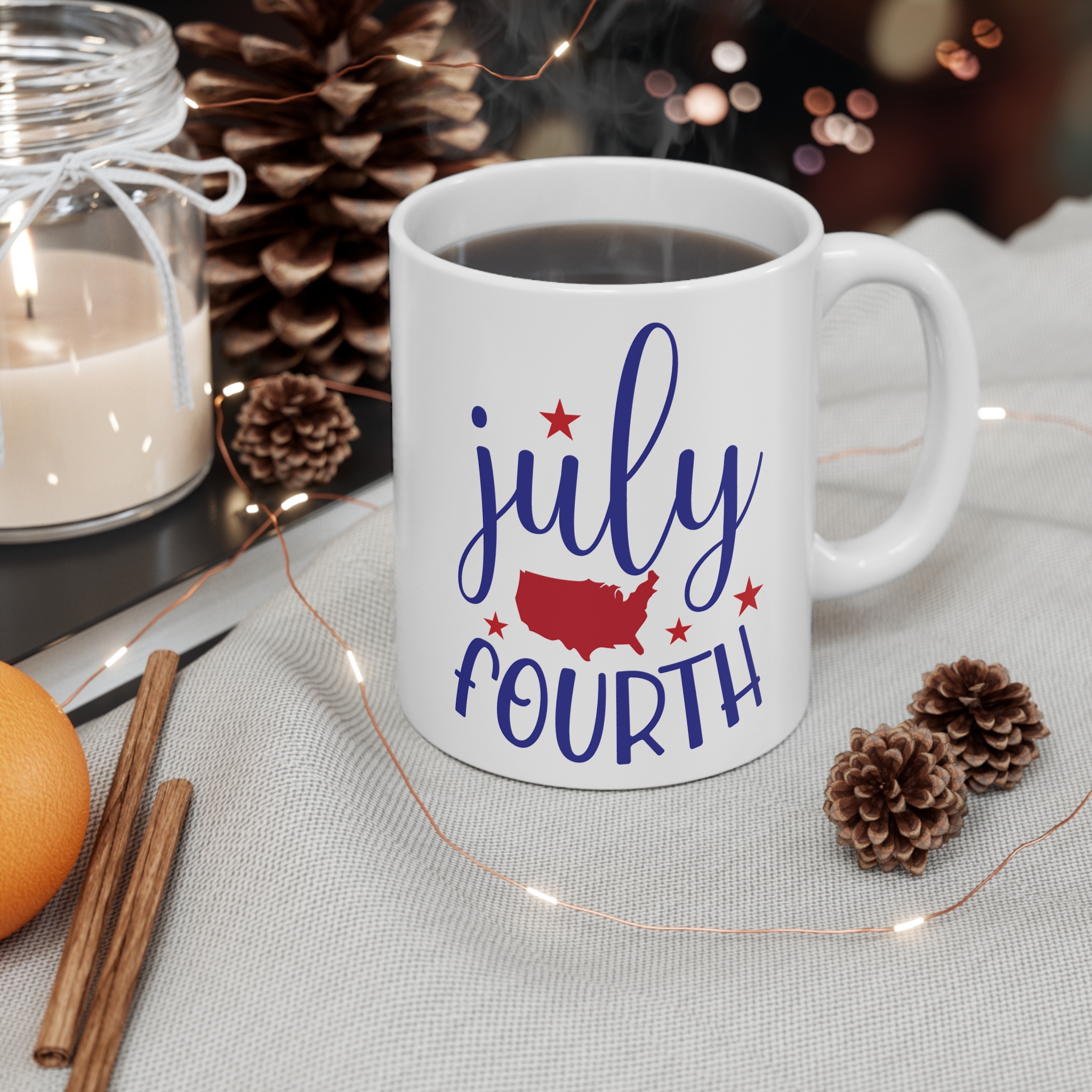 July Fourth USA Mug – 11oz Patriotic Independence Day Coffee Cup