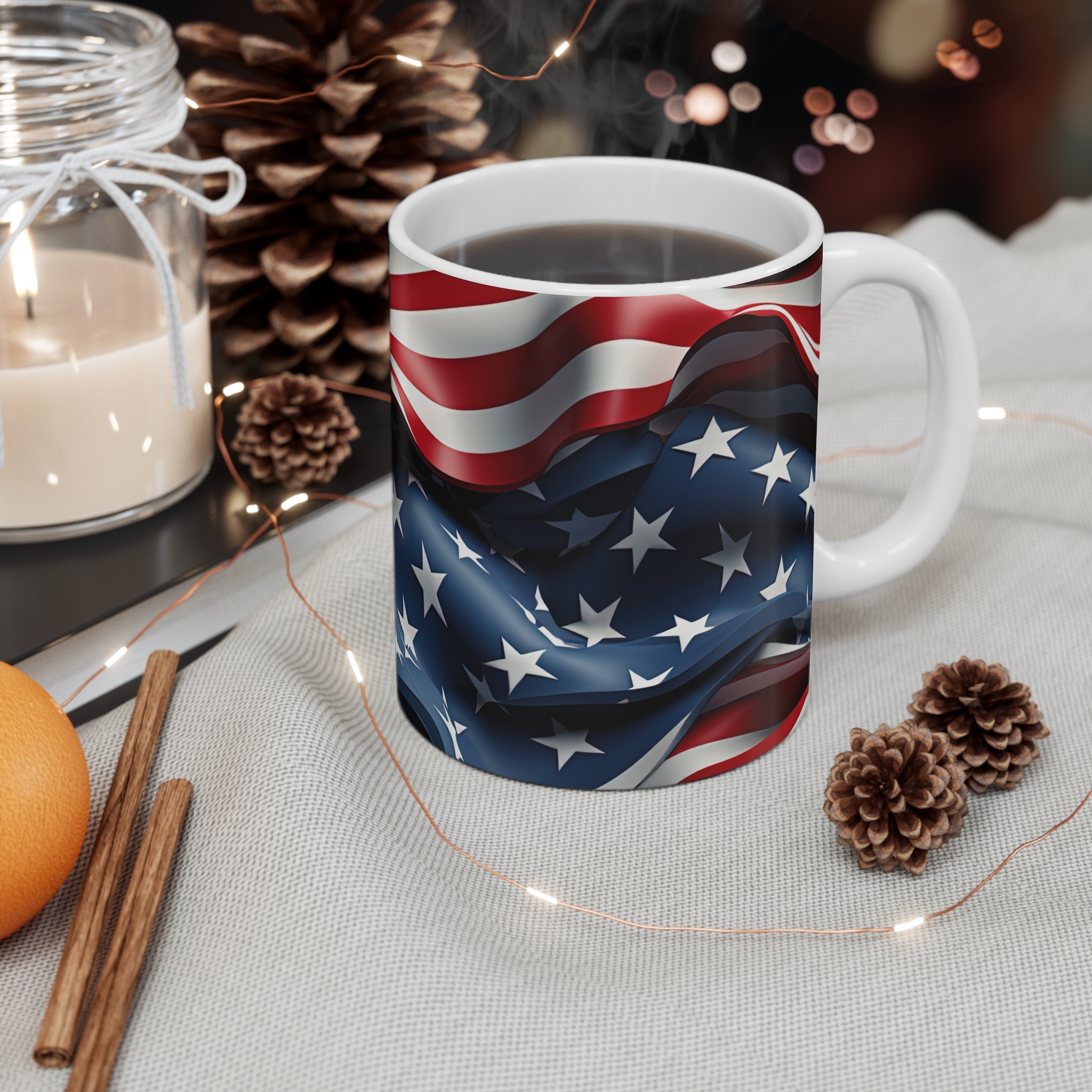 Patriotic American Flag 11oz Mug — Waving Stars & Stripes Coffee Cup - Image 4