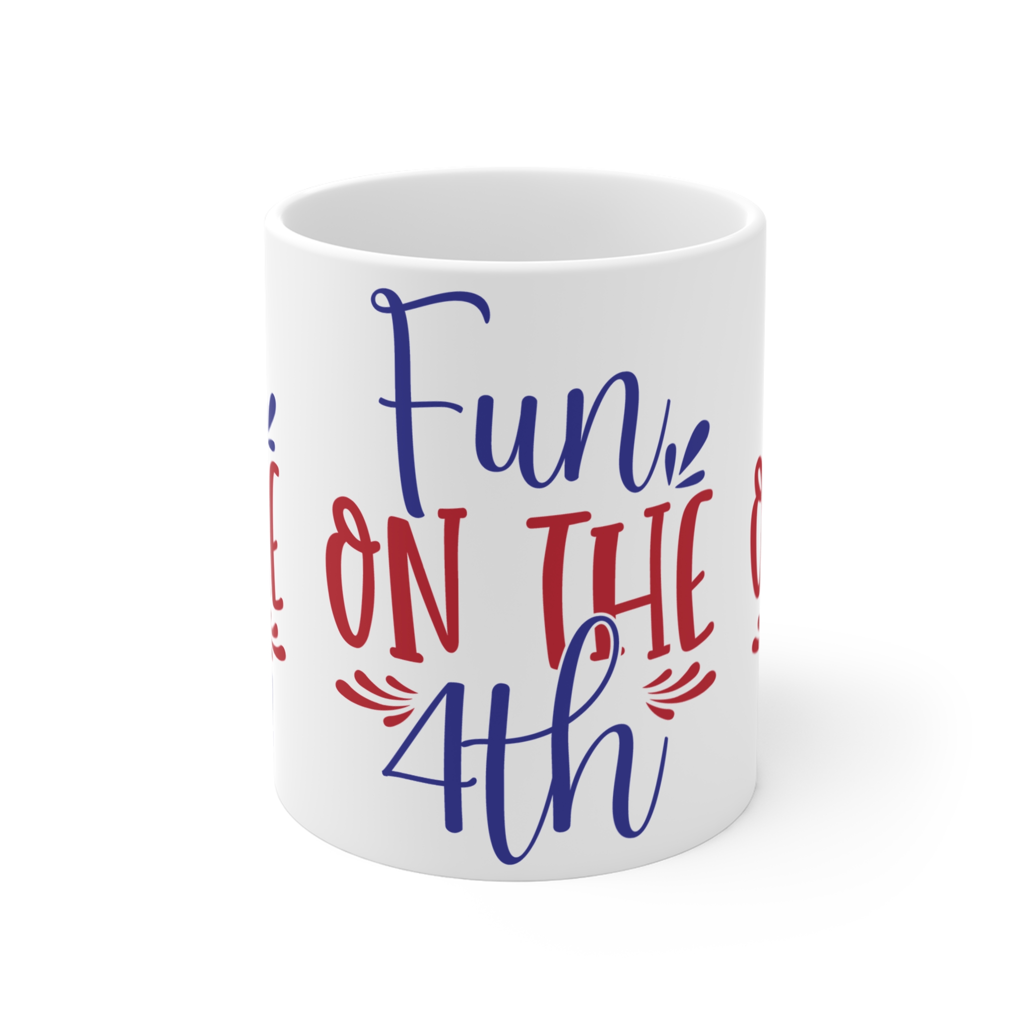 4th of July Coffee Mug - "Fun on the 4th" Patriotic Red & Blue Ceramic Mug - Image 2