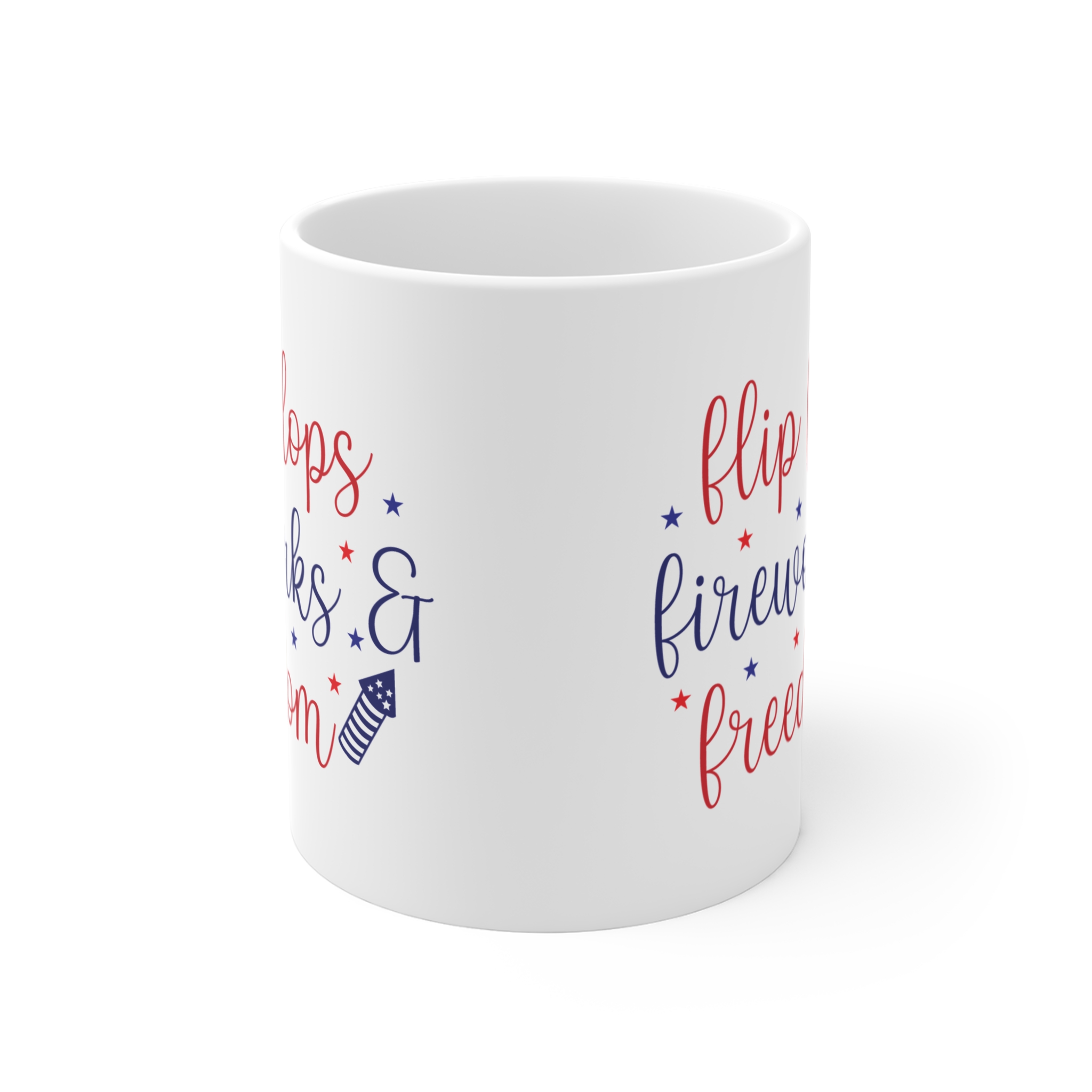 Flip Flops Fireworks & Freedom Mug — 11oz Patriotic Fourth of July Coffee Cup - Image 2