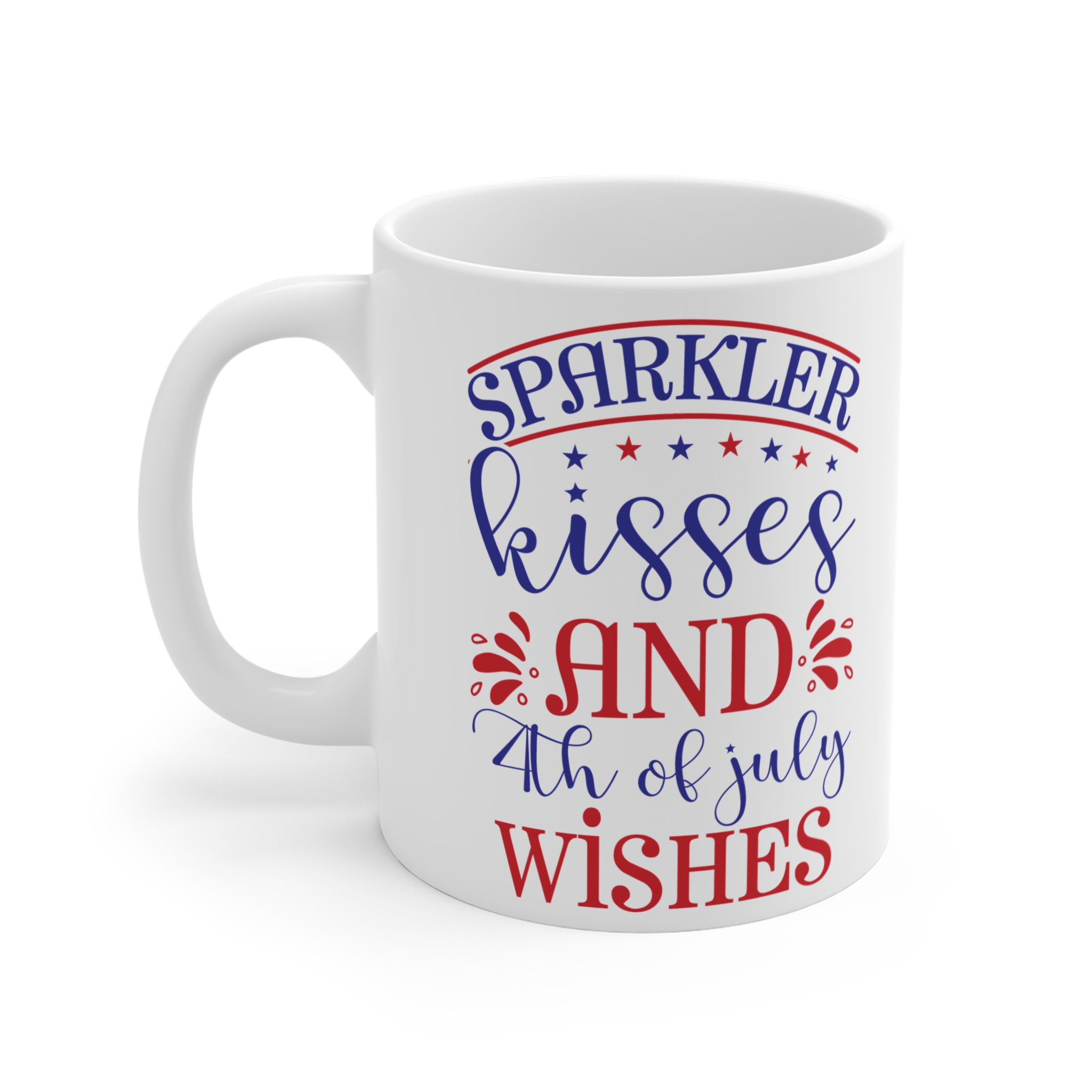 4th of July Coffee Mug — "Sparkler Kisses and 4th of July Wishes" Patriotic Red & Blue Ceramic Mug - Image 3