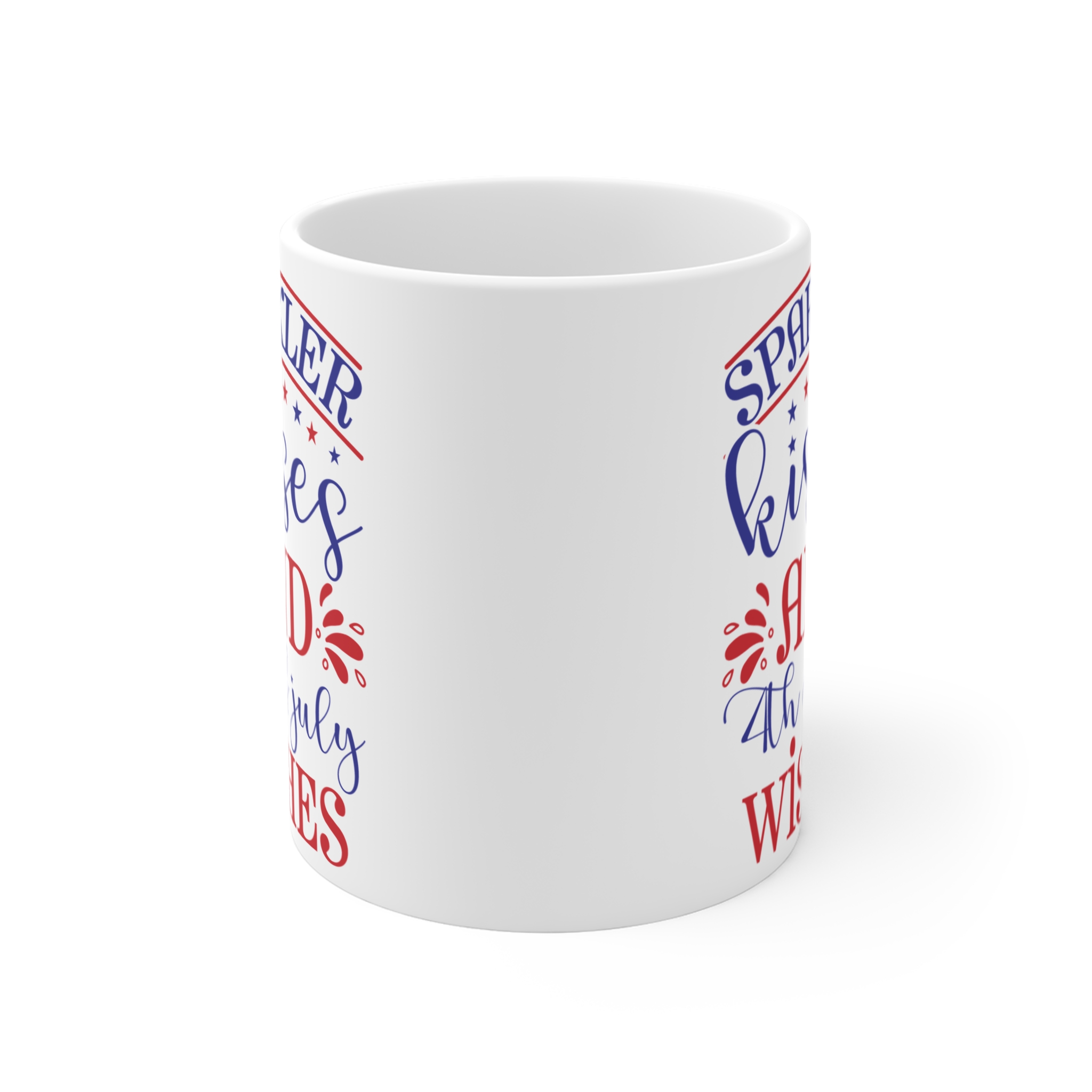 4th of July Coffee Mug — "Sparkler Kisses and 4th of July Wishes" Patriotic Red & Blue Ceramic Mug - Image 2