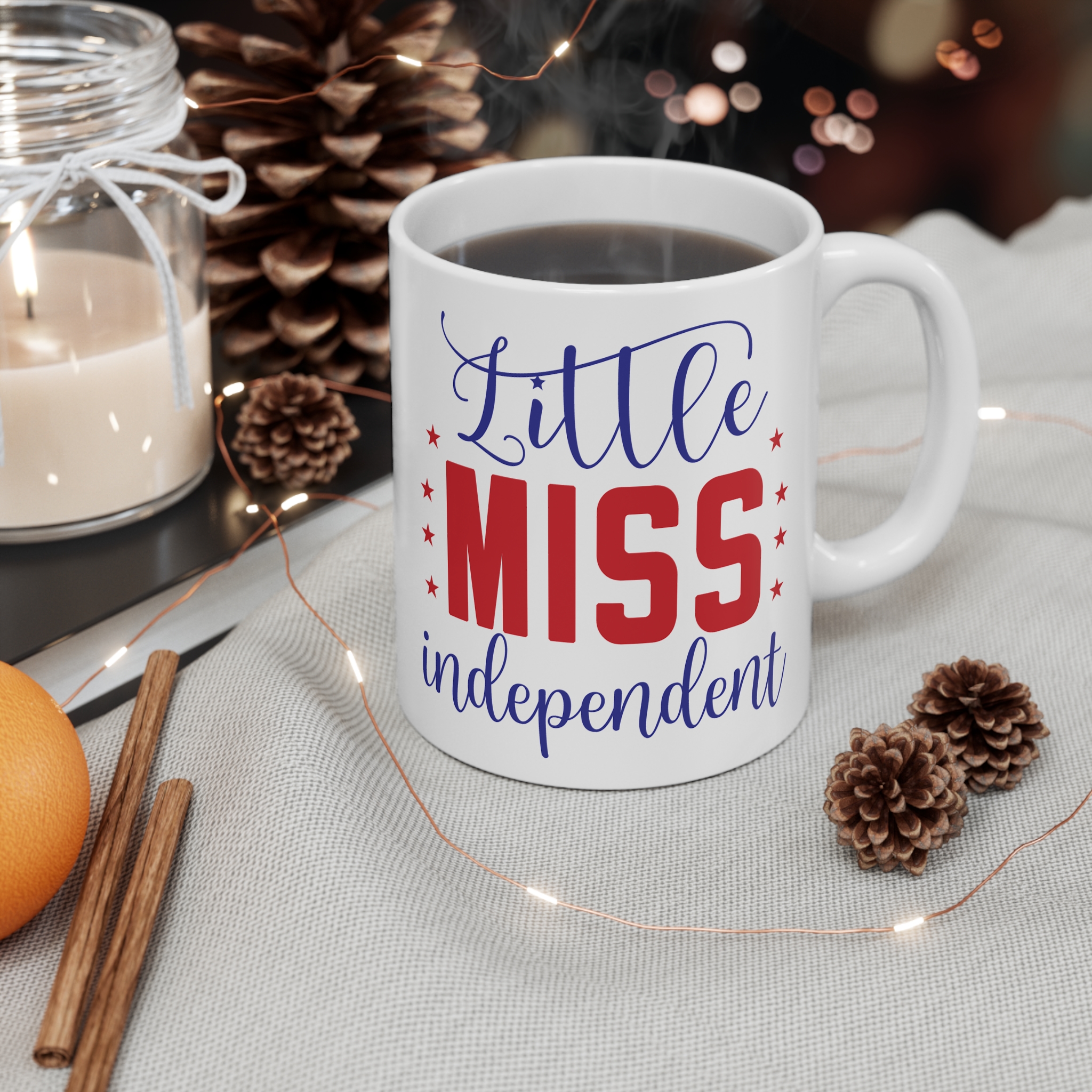 Little Miss Independent 11oz Coffee Mug — Patriotic Red & Blue Gift