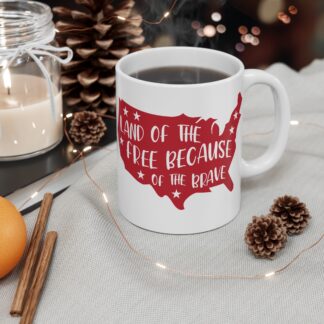 Patriotic 11oz Mug - "Land of the Free Because of the Brave" USA Map Coffee Cup