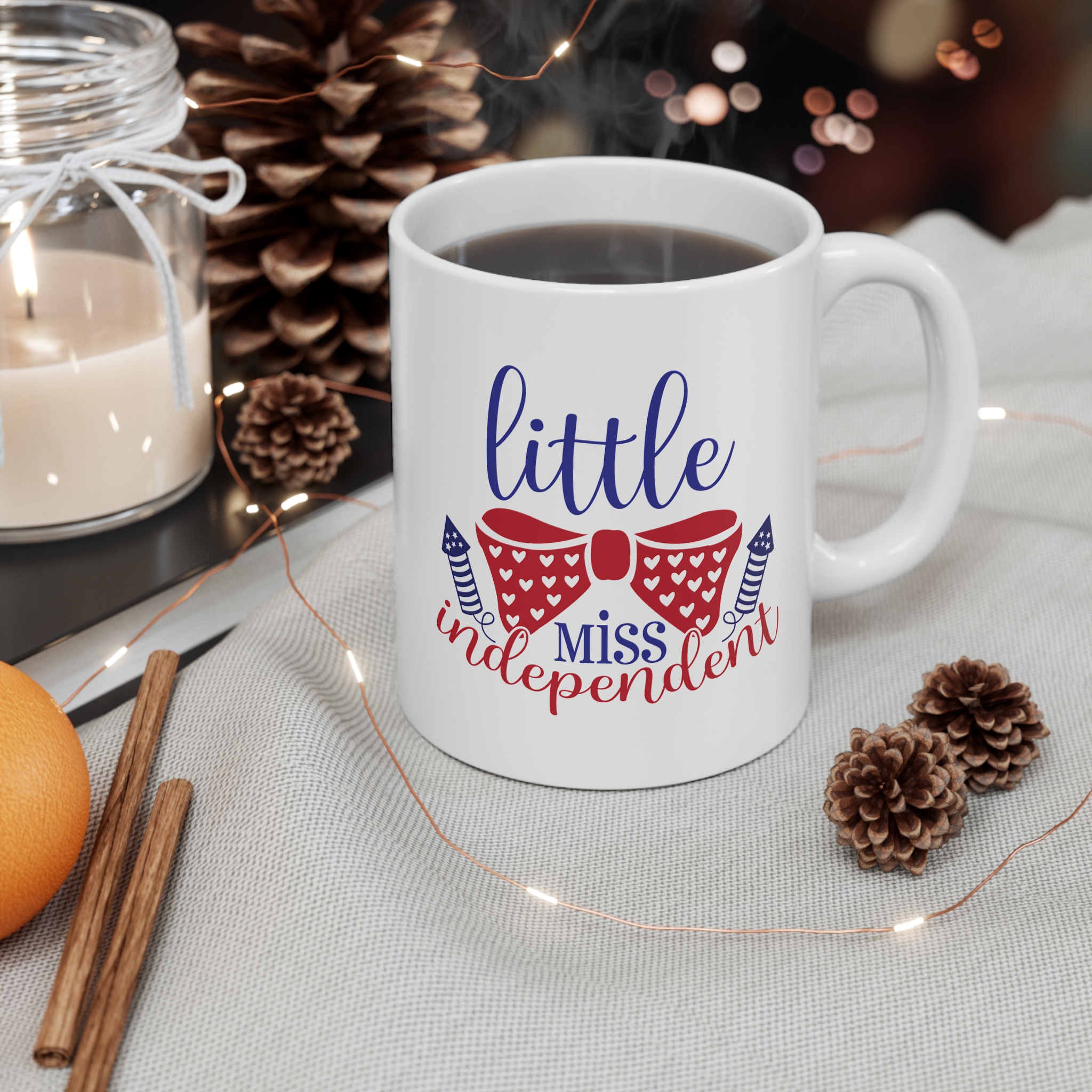 Little Miss Independent Mug — Patriotic Red White Blue Coffee Cup (11oz)