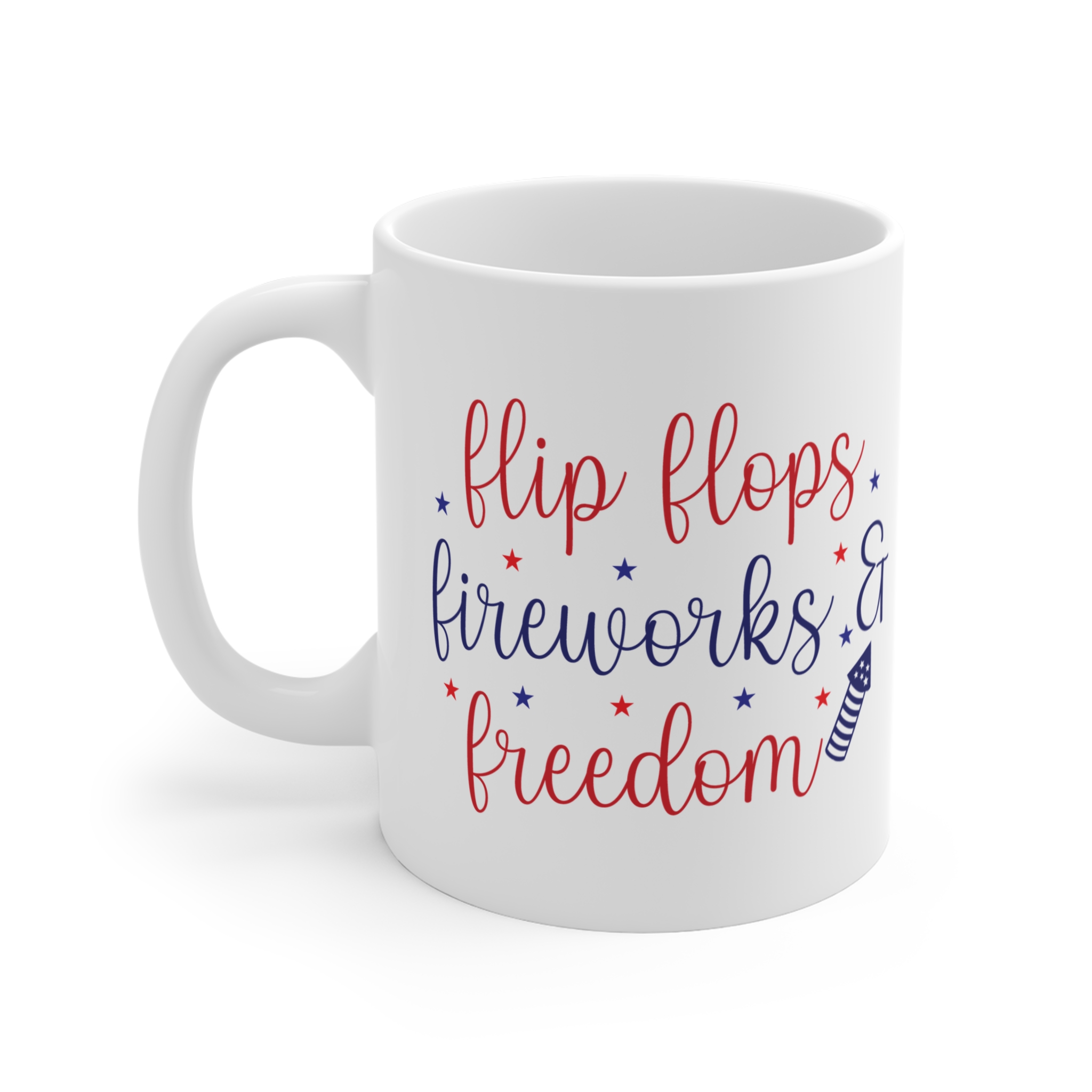 Flip Flops Fireworks & Freedom Mug — 11oz Patriotic Fourth of July Coffee Cup - Image 3