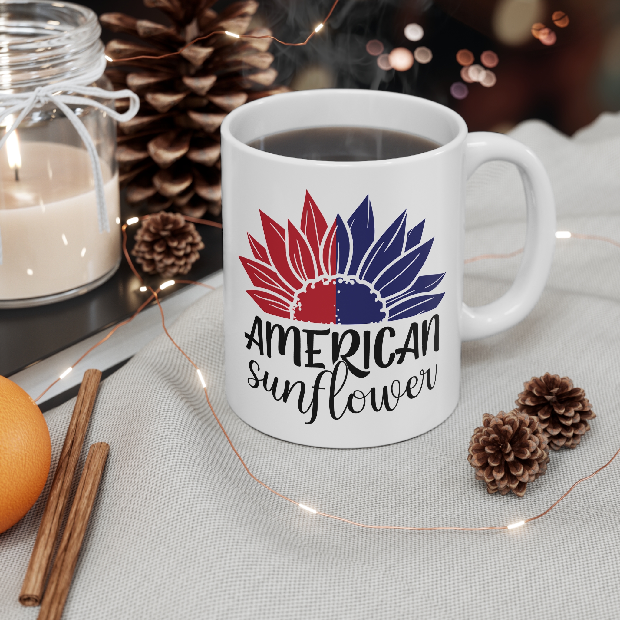 American Sunflower Mug – Patriotic 11oz Coffee Cup
